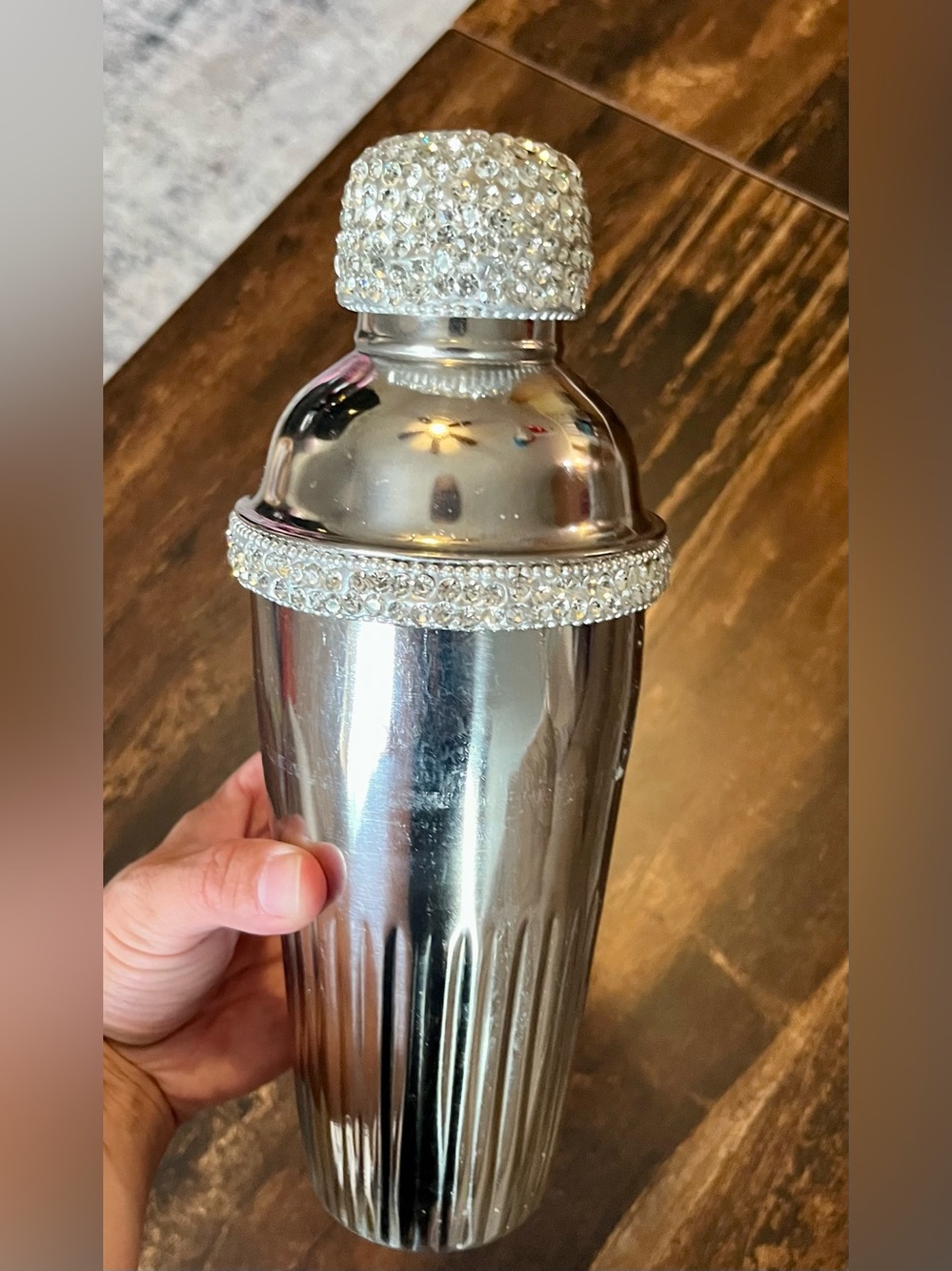 Sparkling Silver Cocktail Shaker with Crystal Accent